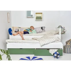 Enkeltseng Luna med skuffer i Dark Green og udtræksseng