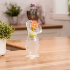 Haakaa Brystpumpe 100ml med blomsterstopper (Orange)