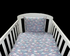 NM Baby sengelinned - denim enhjørning og regnbue