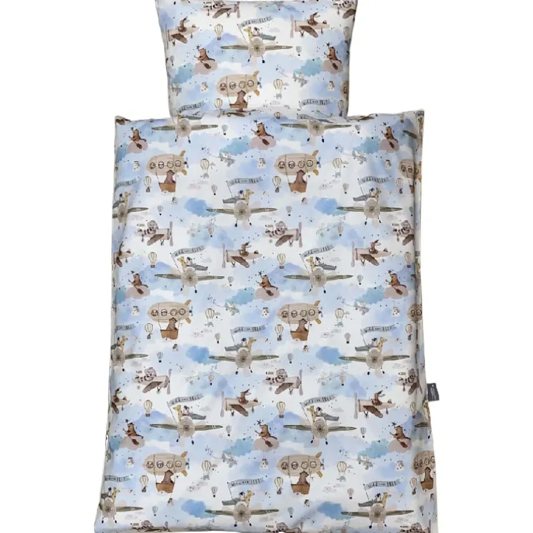 NM Baby sengelinned - lyseblå m/ beige og brune helikoptere